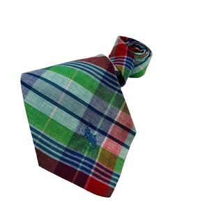 VTG Polo by Ralph Lauren Red Green Blue Ck Cotton Hand Made Tie Mens 3.75"W 56"L
